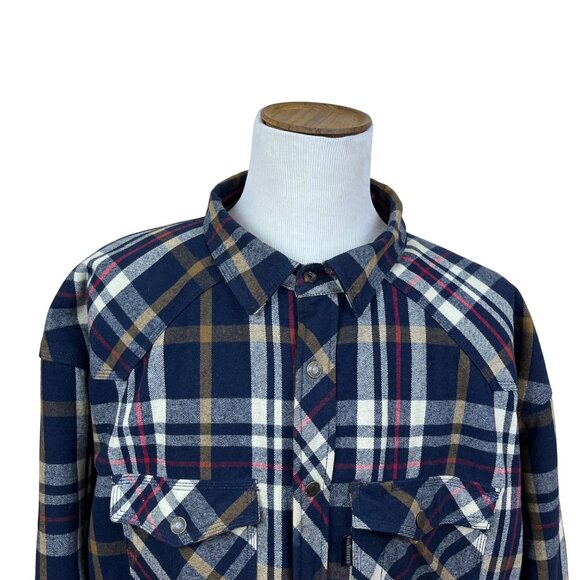 Five Brother Mens Navy Tan Plaid Flannel Shirt Button Front 3XL - Picture 4 of 10